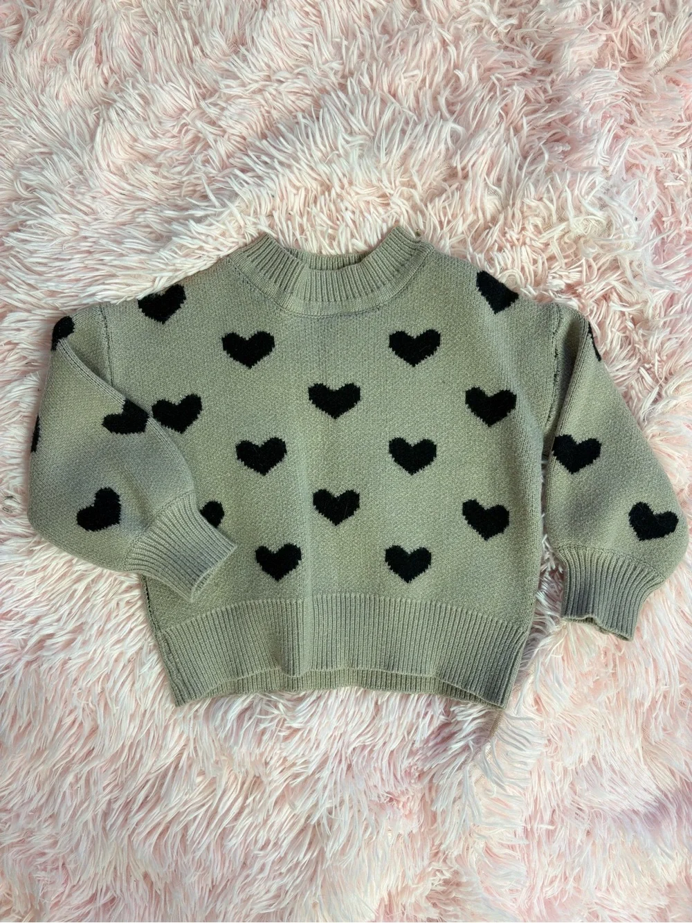Kid’s Tan Heart-Print Sweater